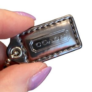Coach Metallic Silver Leather Keychain, Hangtag